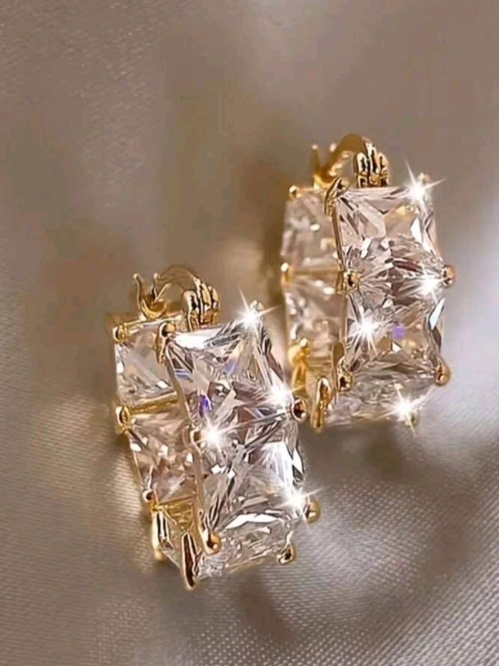 New Elegant Gold Cubic Zirconia Huggie Earrings
